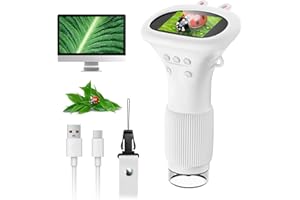 SGAINUL Microscopio Digital para Niños con Pantalla IPS de 2.0'', Recargable 1000x, Electrónico con 8 Luces LED - Regalo para Cumpleaños/Navidad/Año Nuevo（Blanco）
