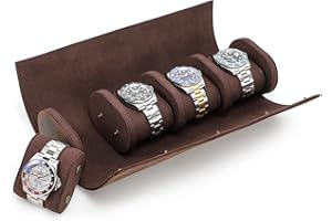 Hiram Watch Roll Case for 4 Watches Handmade Genuine Leather Watches Storage Case Removable Cushion Slot Mounting Design Watches Protective Box