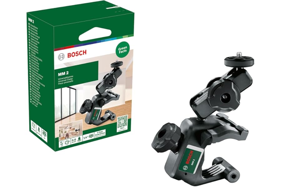 Bosch Multi Holder MM 2 (with Clamping Range of 10-60 mm and Height Adjustment of 40-95 mm for Fast and Flexible Positioning of Cross line Lasers, in Cardboard Box)