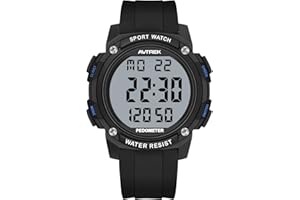 AVTREK Montre podomètre étanche pour la marche, pas d'application/Bluetooth nécessaire, traqueur de fitness avec écran LCD, grands chiffres, kilomètres et calories