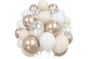 Froova Champagne Gold White Balloons Wedding 12 Inch Metallic Champagne Nude Cream Ivory White Gold Latex Balloon Clear Party Balloon for Boho Baby Bridal Shower Birthday Anniversary Engagement Decor