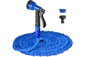 VENQI Expandable Garden Hose Pipe 100ft/30m Flexible Expanding Magic Water Hose with 8-Pattern Spray Nozzle,Leak-Proof Retractable Heavy Duty 3 x Expanding Hosepipes for Garden (100FT, Blue)