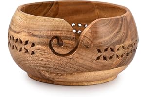 SAMHITA Garnschalenhalter aus Akazienholz, handgeschnitzte Garnschalen für Heimwerker, Stricken, Häkelzubehör (17,8 x 17,8 x 10,2 cm)