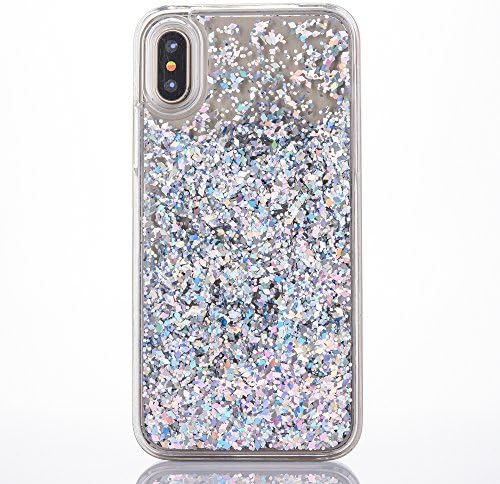 iPhone X Glitter Case ,SENCEE Fashion Creative Design Flowing Liquid Floating Bling Glitter Sparkle with Rhinestone Diamond Soft Cover Case for Apple iPhone X iPhone 10 + Tempered Glass (Silver Diamond)