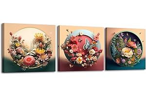 Piy Painting 3panel Flower Picture Print on Canvas, Canvas Painting for Home Wall Decorations 12x12IN