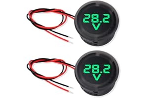 PODAZZ DC4V-100V Voltmeter, LED Digital Waterproof Round 2-Wire Battery Gauge Mini Voltage Display Tester for Cars, Motorcycles, ATVs, Boats, Trucks, Marine Battery Monitors（Green）