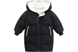 JiAmy Kids Boys Girls Down Jacket Hooded Long Toddler Warm Winter Coat Snow Outerwear Zipper Button Up Windproof Clothes 8-9 Years Black