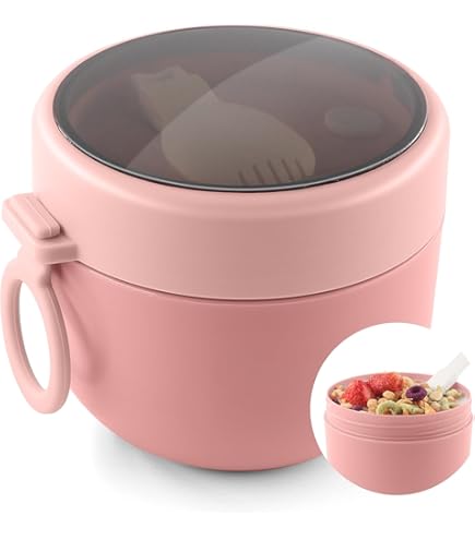 Cereal To-Go Cereal Mok voor onderweg 2-Go Cereal Travel Mok met geïsoleerd melk koeler compartiment & vouwbare lepel met strakke deksel voor werk, college, reizen, picknick en nog veel meer (Groen