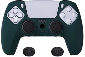 PlayVital Racing Green Pure Series Anti-Slip Silicone Cover Skin for ps5 Controller, Soft Rubber Case for ps5 Wireless Controller with Black Thumb Grip Caps