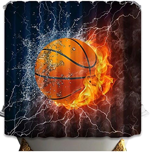 Fashion Creative Shower Curtain Anti-Moldy Waterproof Thickened Bathroom Decoration Curtains Basketball Pattern 180 * 180cm