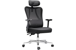 Hbada P3 ergonomiczne krzesło biurowe z regulowanym zagłówkiem, podparcie lędźwiowe, duży kąt nachylenia, oparcie z elastycznej tkaniny siatkowej, czarne