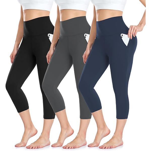 AMIYOYO Capri Lot de 2 leggings de sport 3/4 pour femme avec poches, taille haute, opaques, élastiques, 7/8, pantalon de yoga, fitness, course à pied, pour l'extérieur, Noir x 2., 50-54