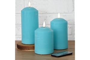 Eywamage Turquoise Blue Flameless LED Candles with Remote, Flickering Real Wax Battery Decorative Candles D 3" H 4" 5" 6"