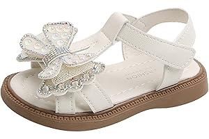 MOMOLAA Toddler Little Big Kids Girls Sandals Rhinestone Bowknot Sandals, Girl Dress Sandals Open Toe Summer T Strap Flats Sandals Shoes,Flower Princess Flat Shoes Summer Sandals,UK SIZE