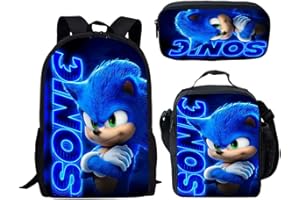 STKASE Sonic Backpack, Anime Cartoon 3D Print Backpacks Bookbag with Pencil Case, Sonic School Backpack Travel Bags Large Capacity Students Backpack Daypack,3 -piece set