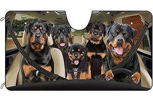 BAGEYOU Dog Car Front Windshield Sunshade Rottweiler Family Decor Vehicle Sun Shade Visor UV Ray Reflector Sun Protector, Keep Vehicle Cool, 55" x 30"