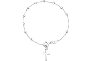 TAIPAN srebrna damska bransoletka – srebrna damska bransoletka z różańcem i krzyżem, łańcuszek/biżuteria i bransoletka damska obok zegarka, małe prezenty dla mamy, dziewcząt i przyjaciółki, srebro 925