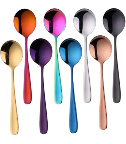 Set Di 6 Cucchiai Da Zuppa In Acciaio Inox - Manici Marroni, Lucidatura A Specchio Per Casa E Ristorante