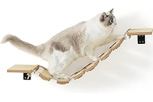 FUKUMARU Étagère Murale pour Chat, Pont, Perche, Arbre à Chat, Meuble pour Dormir, Jouer, Escalader et Se Détendre, Bois d'Hévéa Massif