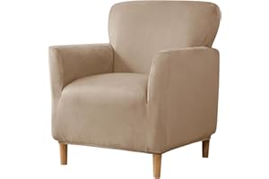 BXFUL Samt Sesselbezug Stretch Sesselüberwurf überzug für Sessel Mit Elastischem Boden Sofa Überwürfe für Sessel Clubsessel Stuhl Sesselhusse für Hunde Katzen (Kamel)