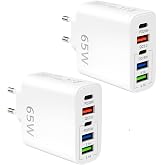 Pack 2 Multiple Charger USB C 65W Fast Charging 5 Ports, PD20W and QC 3.0 | Multiple USB Plug Compatible with iPhone Samsung