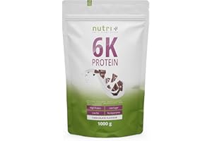 NUTRI + nutri+ Proteine 6K in Polvere a Base vegetale Gusto Cioccolato 1 kg - 6 Componenti proteiche con Isolato di Proteina di Piselli Soia Grano Riso Girasole Mandorla