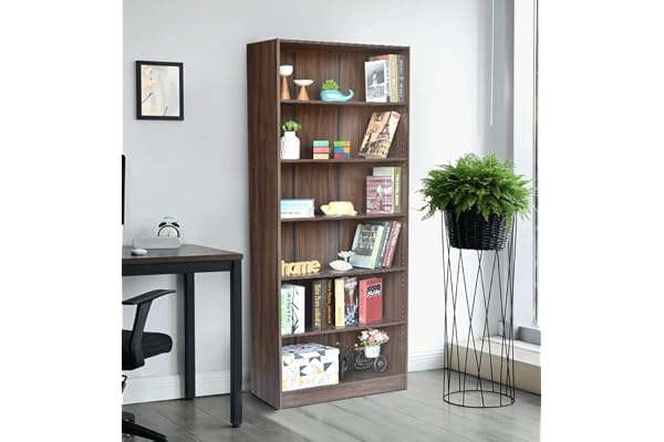 DeckUp Muvo 6-Shelf Engineered Book Shelf and Display Unit (Walnut, Matte Finish)
