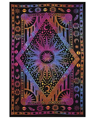 Twin Blue Tie Dye Lila Burning Sun Tapisserie Celestial Sun Moon Planet Bohemian Tapisserie Wand Hanging Boho Tapisserie Hippie Hippy Beach Coverlet Vorhang Tapisserie