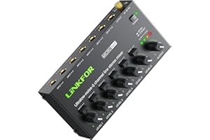 LiNKFOR 6 Kanal Mini Stereo Audio Mixer Ultrakompakter Audiomixer Unabhängige Lautstärkeregelung für Mischungen, DC 5V Type-C Mini-Audiomischer mit Netzteil Audiokabel - Ultra Niedrig Noise