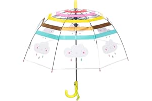 TITA-DONG Kinder-Regenschirm, Gewölbter Automatischer Transparenter Kuppel-Blasenschirm mit Niedlicher Cartoon-Regenbogenwolke, Transparenter Kinder-Regenschirm, Cartoon-niedlicher(Gelb)