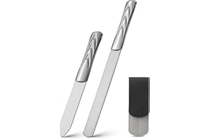 FVION Profesjonalny pilnik do paznokci ze stali nierdzewnej, dwustronny, z antypoślizgowym uchwytem, skórzany, cienki/gruby pilnik do paznokci do manicure - 2 sztuki zestaw pilników do paznokci