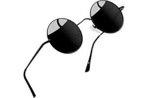 Joopin Lunettes de Soleil Rondes Polarisées Pour Homme et Femme Lunettes de Soleil Hippie Steampunk avec Monture Métal 46MM