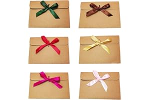 QANYE 30 Pezzi Busta in Stile Vintage, Buste in Carta Kraft, Busta Vintage Fatta a Mano, con 30 Nastri (6 Colori), per Inviti Fatti a Mano, Cartoline, Lettere, Biglietti di Auguri