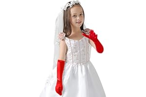 NICEYEA Guantes de Niña Princesa - Largos de Satén Con Perlas y Cuentas - Accesorios para Disfraz, Vestido de Novia y Comunión