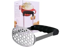 Starchef Stainless Steel Potato Masher with Soft Handle, Potato Masher (Black)