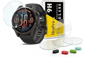 iDaPro Screen Protector for Garmin Fenix 8 AMOLED 43mm Tempered Glass [4Pcs]+Silicone Anti-dust Plugs[4Pcs],9H,Anti-Scrach,Anti-Bubble,Easy Installation