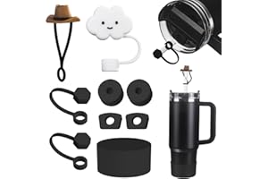 FOSFUKEER Stanley Cup, set di accessori contiene 6 tappi in silicone a prova di perdite, 2 coperchi in paglia, 1 custodia in silicone per Stanley Cup da 1,2 l e 850 ml, coppe non incluse (nero)