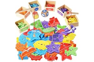 Smartwo Montessori zabawka dla dzieci od 2 lat, magnetyczna gra wędkarska 2-3 lata, kolor i kształt, zabawka edukacyjna, drewniana zabawka motoryczna, sensowny prezent dla małych dzieci w wieku 2-4