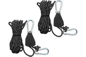 FALAFOTY 2Pcs Reflective Tent Guy Ropes,4m Tent Camping Cord with Pulley,4mm Cord Ratchet Rope Adjustable Heavy Duty Rope Hanger for Plant Grow Room Awning Outdoor Camping Gazebo Hiking Picnics (Black, 4)