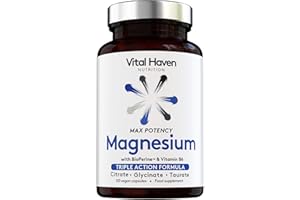 VITAL HAVEN Complex Triple Action Formula - Magnesium Citrate + Glycinate + Taurate and Vitamin B6 with Bioperine for Maximum Absorption - Max Potency - Premium Ingredients - Vegan - Made in The UK