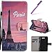Produktbild EMAXELERS Galaxy J7 Prime Hülle Retro Elegant Bunte Blumen Schmetterling Anime PU Leder Ledercase Flip Schutzhülle für Samsung Galaxy J7 2017,Pink Paris Effile Tower