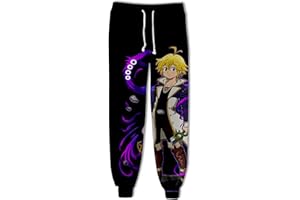 XSLGOGO Unisexe Anime The Seven Deadly Sins Pantalons Elizabeth Pantalons de survêtement Meliodas Graphiques Taille élastique Sarouel avec Cordon de Serrage