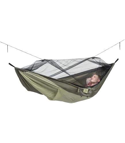 FREE SOLDIER Camping Taktische Hängematte Tarp Kit-2 Person leichte wasserdichte tragbare Schaukel mit Moskitonetz Regen fliegen Zelt Plane 2X hängende Bänder für Wandern(Braun, 282cm*103cm) Garten