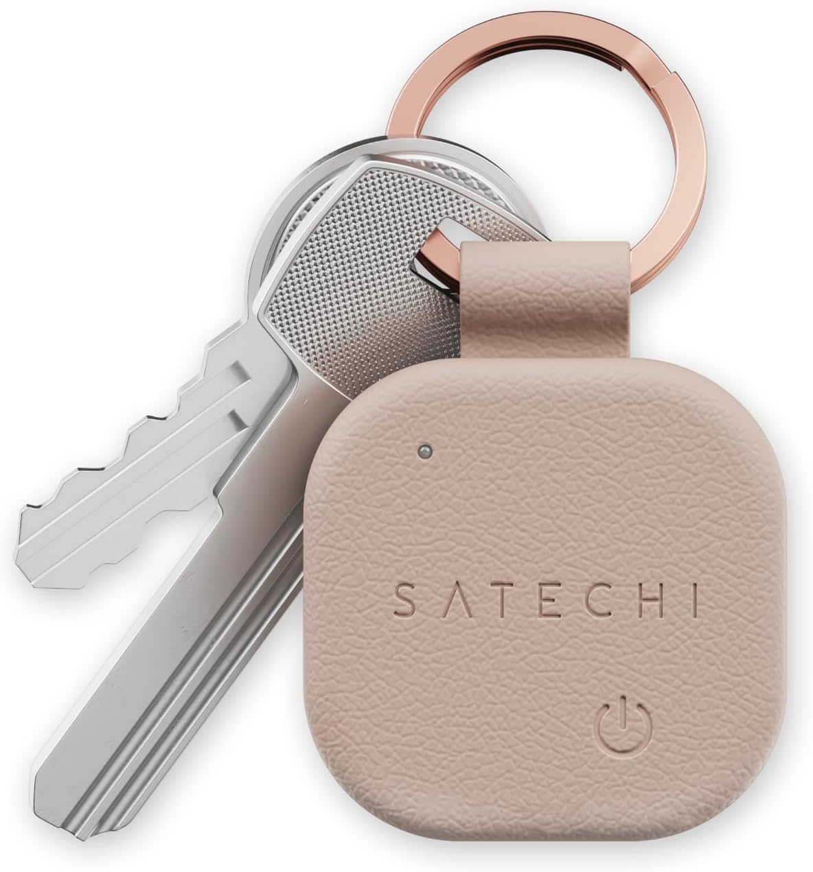 SATECHI FindAll Buscador de Llaves con Apple Find My, Carga Inalámbrica, Alerta de Olvido con Sonido Potente, Llavero GPS Localizador de Llaves para iPhone, iPad, Mac y más – Rose