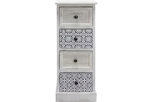 Rebecca Mobili Cassettiera Montata, Comodino Stretto Legno Mdf, Bianco Grigio, 4 Cassetti, Vintage, Da Ingresso Bagno - Misure: 76 x 30 x 25 cm (HxLxP) - Art. RE6604