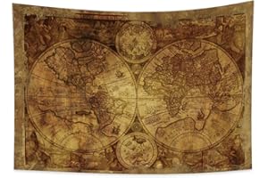 YONGFOTO 150x130cm Mappemonde Tapisserie Tenture, Ancien Tachetà Mappemonde Mural Couverture pour la chambre Vieux siècle Aventure Découverte historique pour l'école Salle de cours