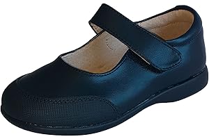 MAHAVIRA Zapato Colegial Velcro Merceditas De Niña De Piel Cierre Ajustable Suela De Goma Flexible Color Azul Marino