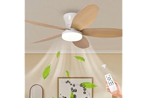 LASANYA Ventilatore da Soffitto con Luce e Telecomando Soggiorno Lampadario Ventilatore da Soffitto a 5 Pale Dimmerabile Per Camera da Letto Reversibile, 6 Velocità, Motore DC-White-Wood||100CM