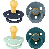 BIBS Colour Dummy, 0-6 Months, Pack of 4, Round Teat, Baby Boy Colours | Natural Rubber Latex | Size 1 | BPA Free | Made in D