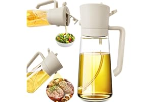 ETONSUNNY Dispensador y Pulverizador de Aceite 2 en 1, Botella de Aceite de Vidrio Transparente de 470 ml Para Cocinar, Vaporizador Acerte Para Cocinar, Ensaladas, Freír(Blanco)